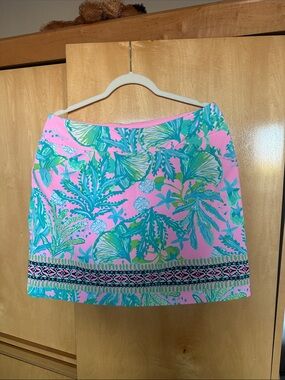 Lilly Pulitzer Pink Tropical Print Skort with Teal & Green Motif